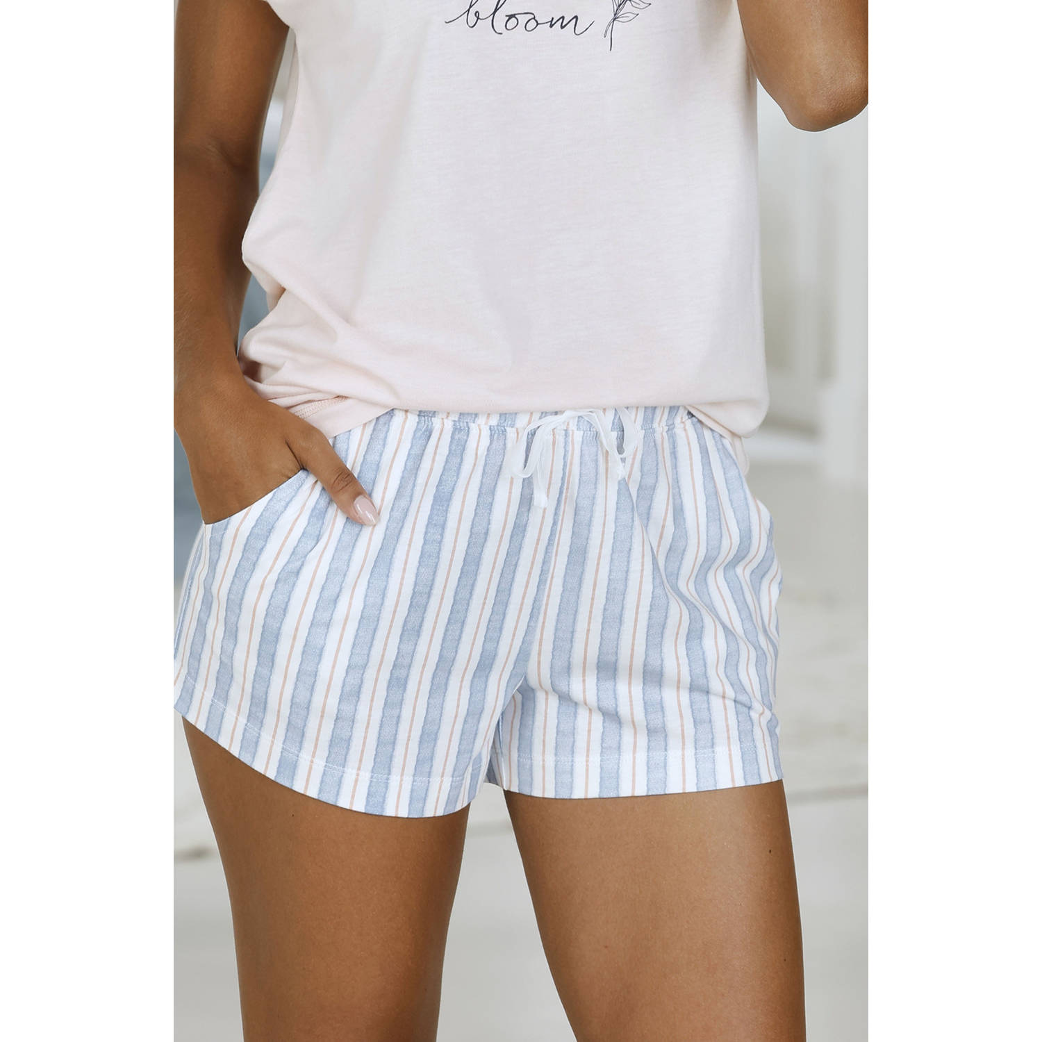 Vivance Dreams pyjamashort blauw roze wit