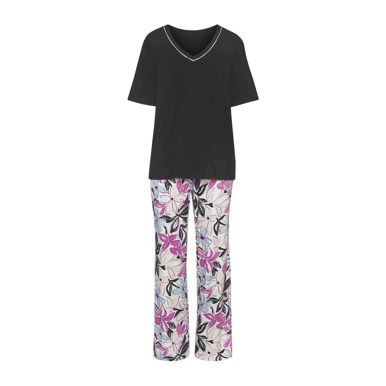 Lascana pyjama zwart roze wit