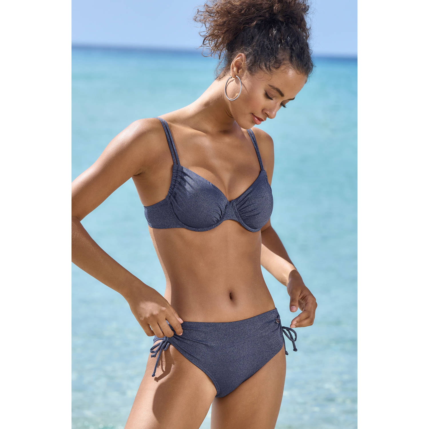 Lascana voorgevormde beugel bikinitop met lurex donkerblauw