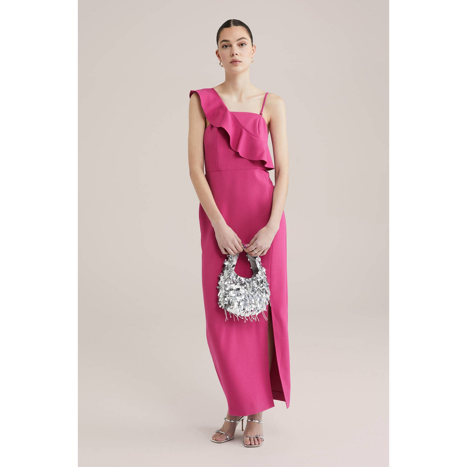 WE Fashion handtas met pailleten zilverkleurig