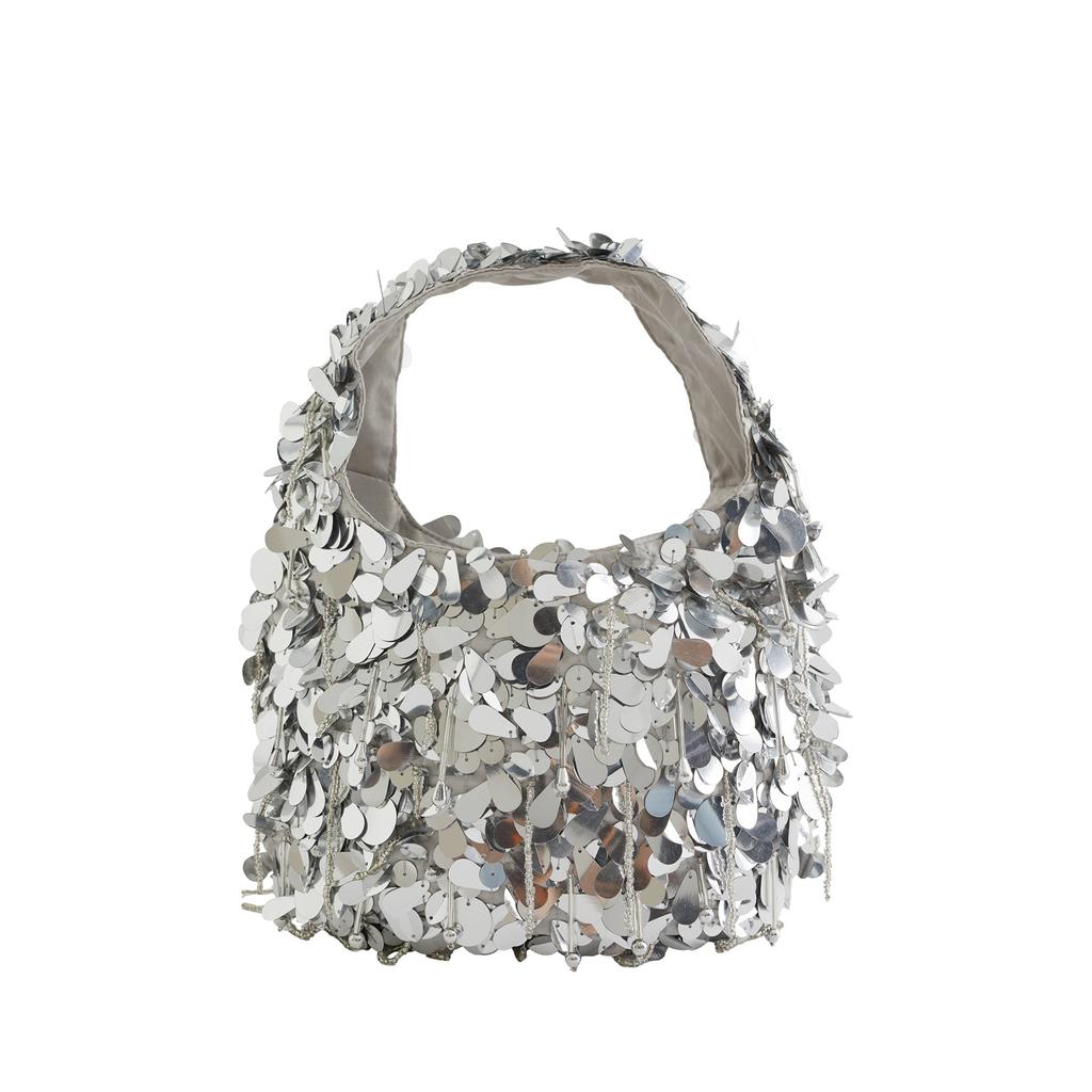 WE Fashion handtas met pailleten zilverkleurig