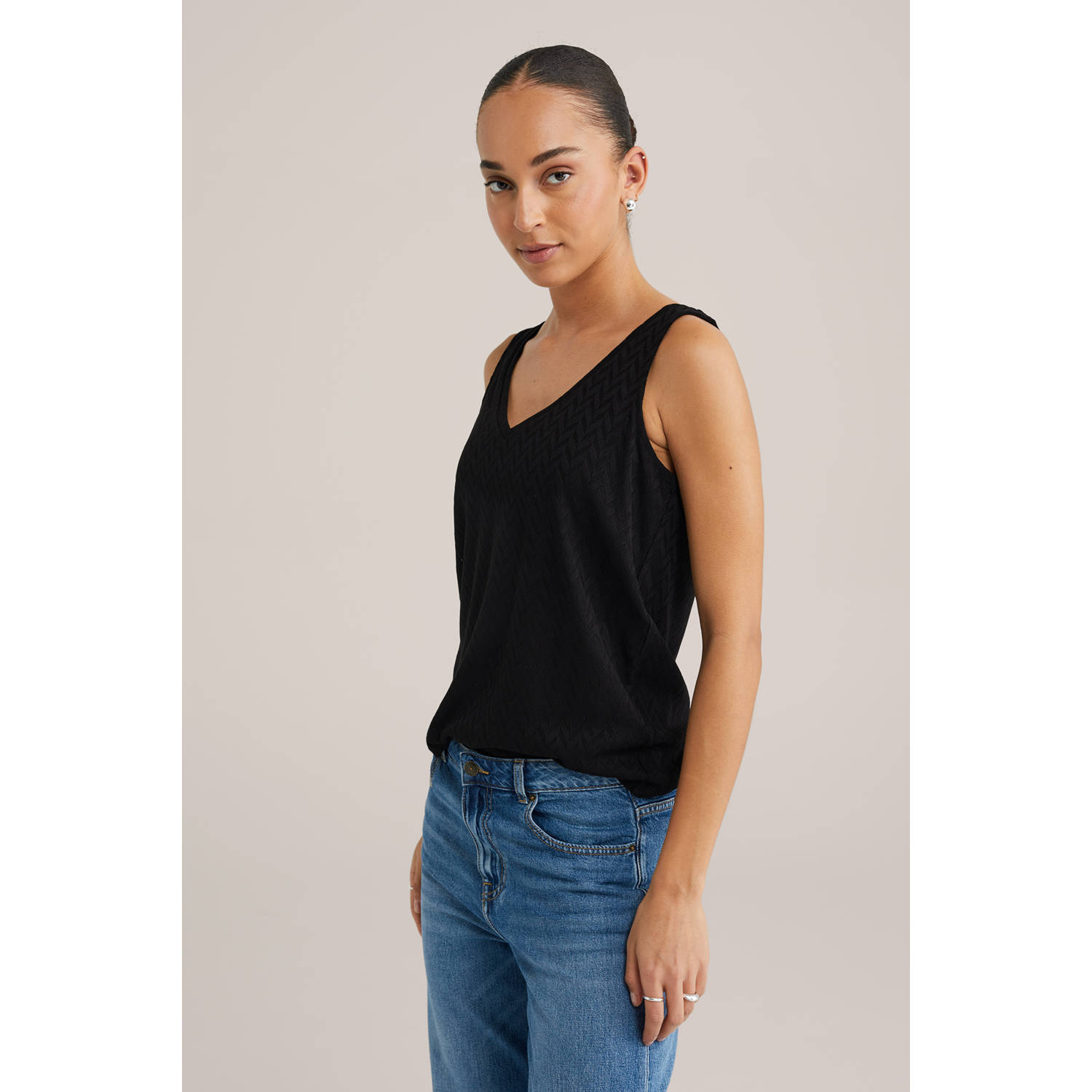 WE Fashion top zwart fijn gebreid