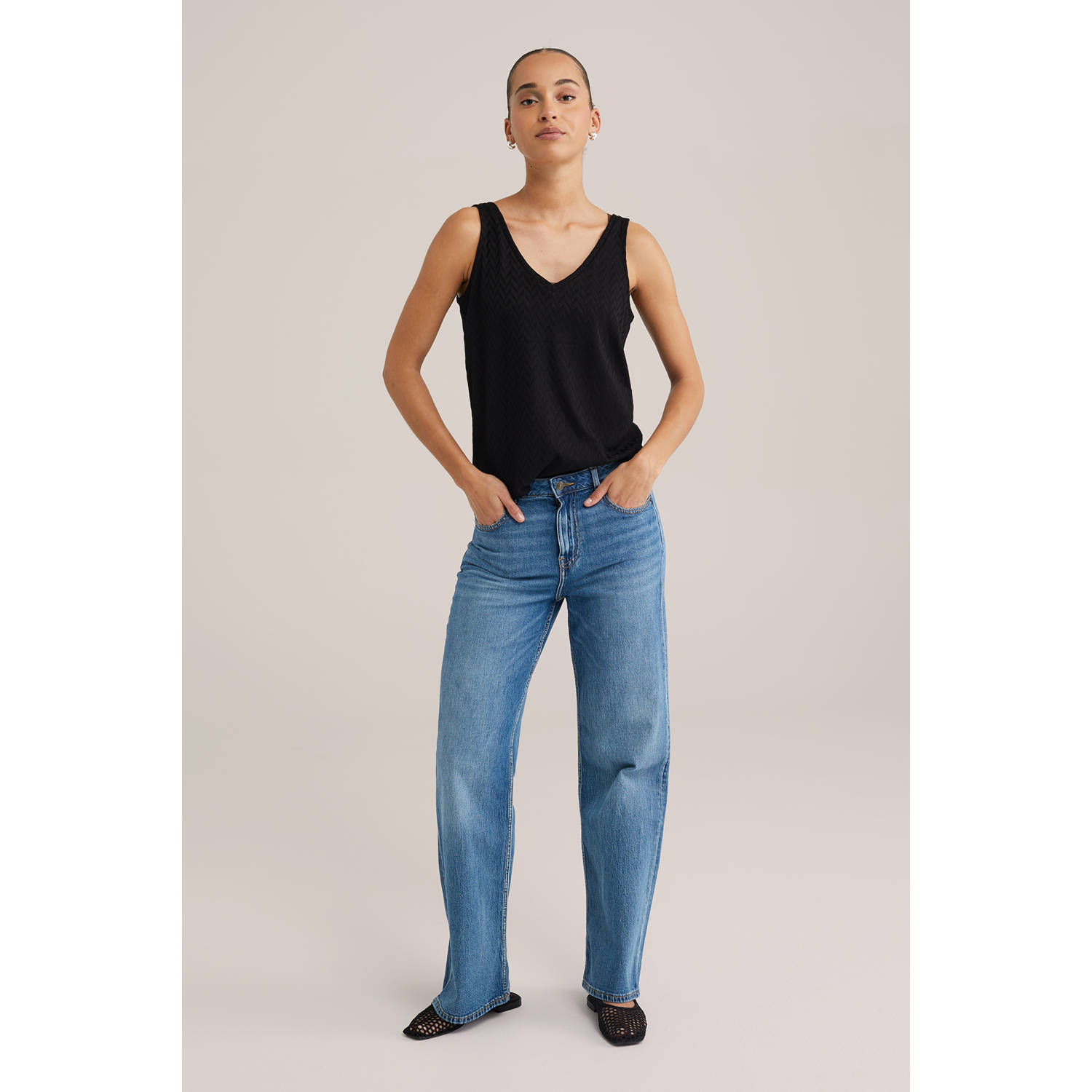 WE Fashion top zwart fijn gebreid