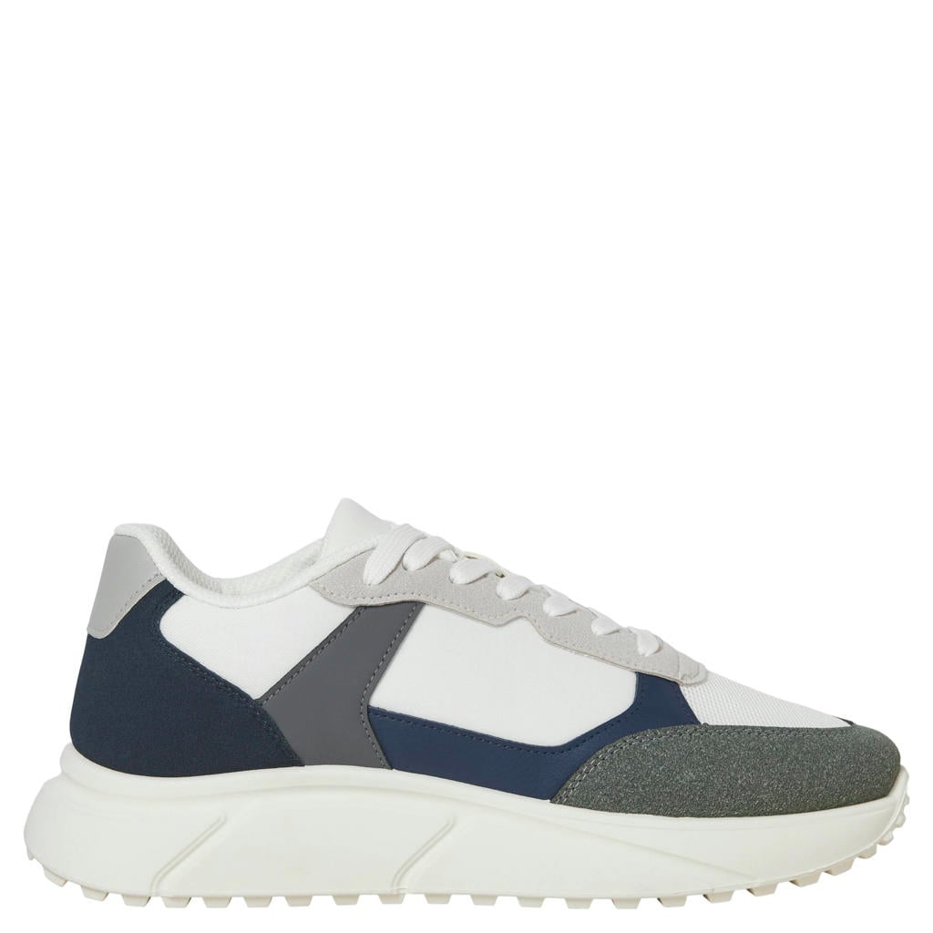 Wit en grijze heren JACK & JONES Jfwaspire Pu Runner Noos sneakers van imitatieleer met veters
