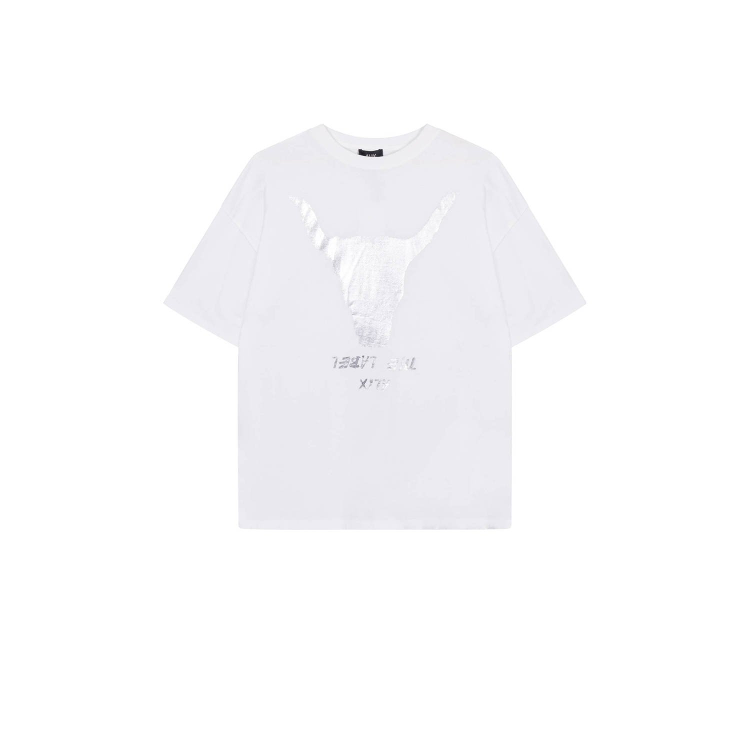 ALIX THE LABEL Dames Tops & T-shirts Ladies Knitted Silver Bull T-shirt Wit