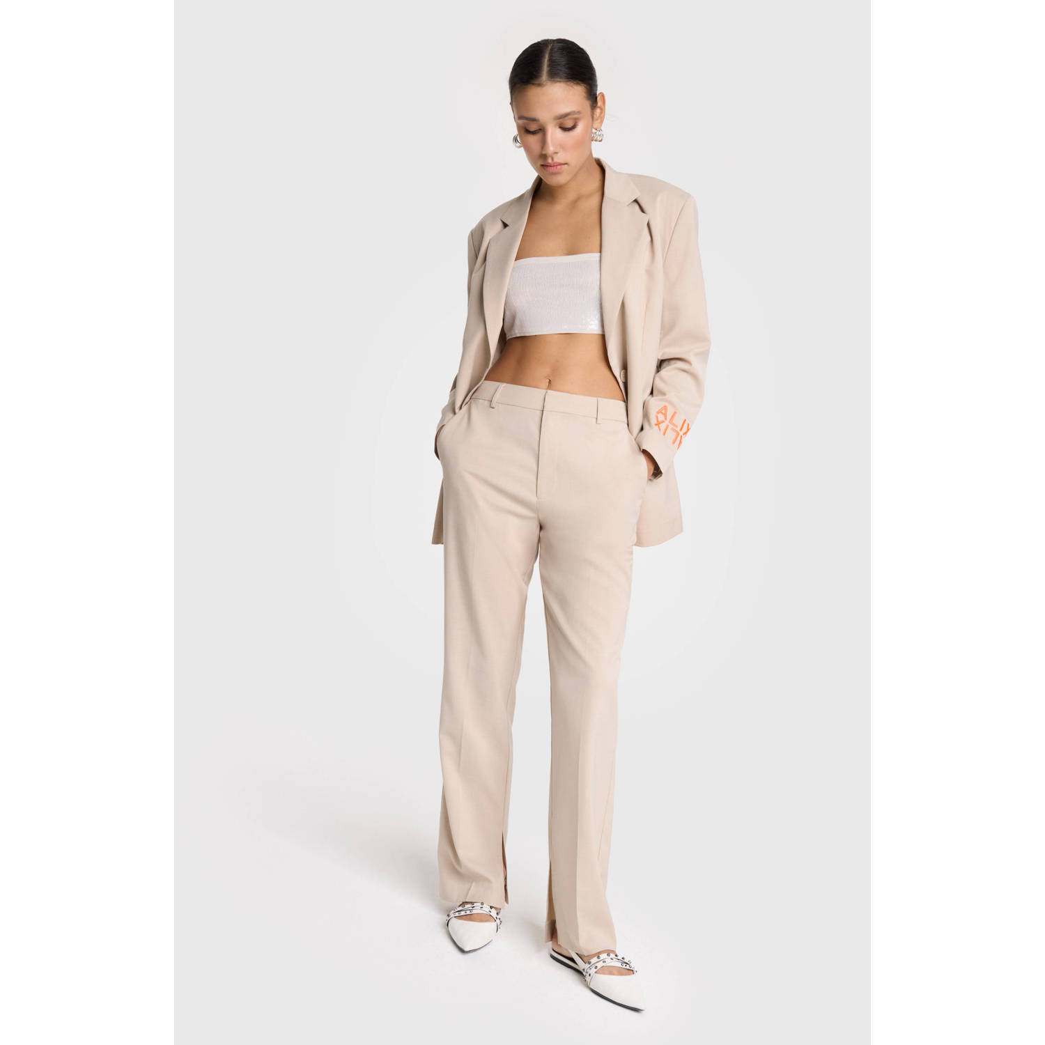 Alix the Label wide leg regular waist pantalon zand