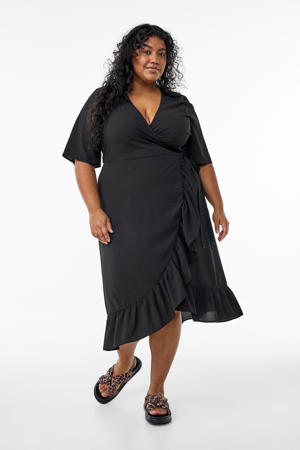 wikkel-/overslagjurk zwart