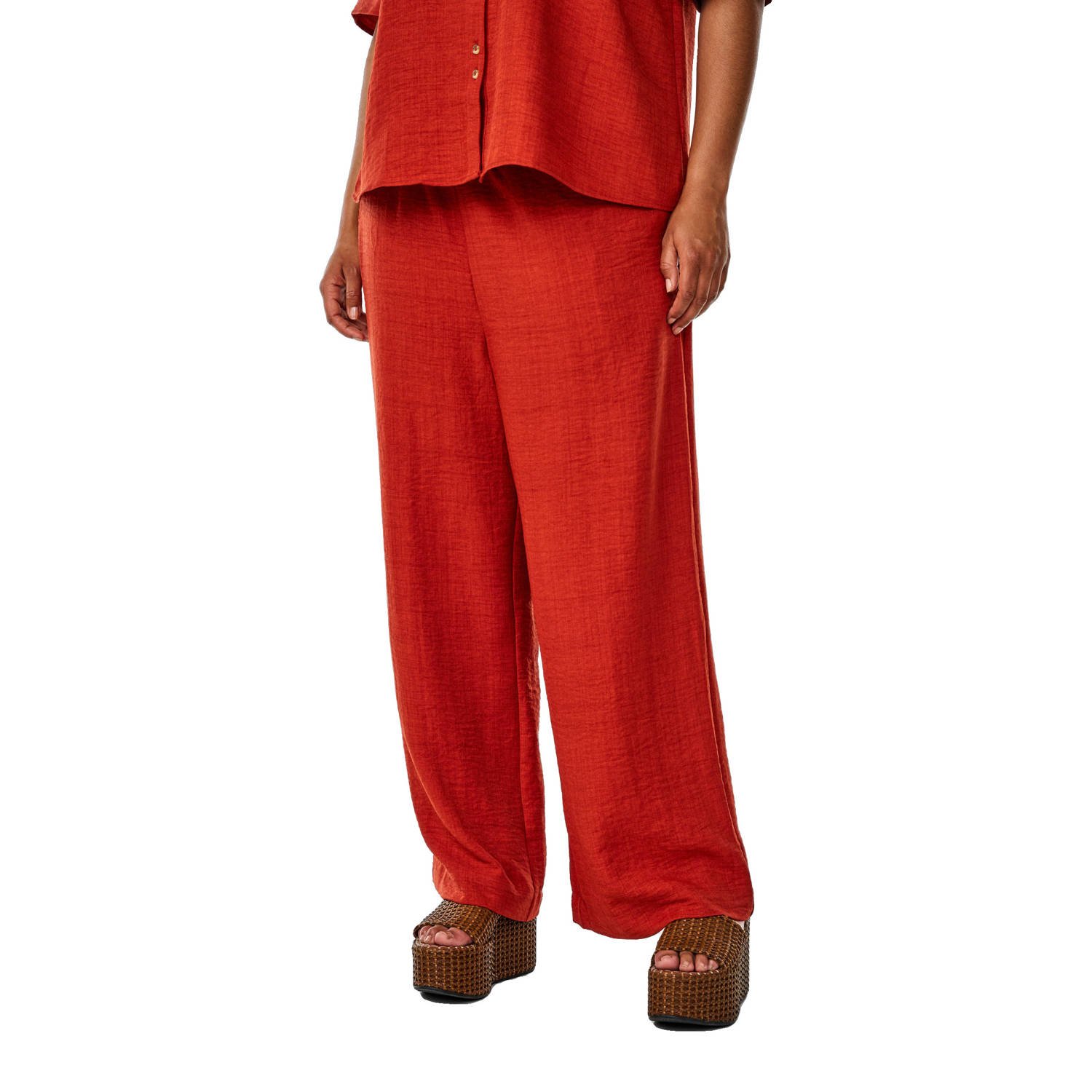 Zizzi wide leg high waist broek rood