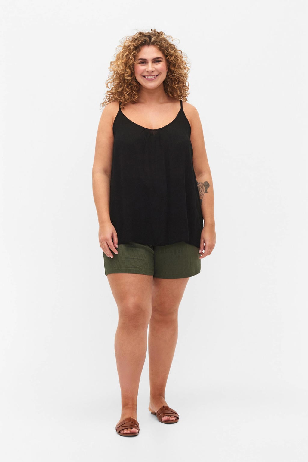 Zwarte dames Zizzi top van viscose met effen en ronde hals