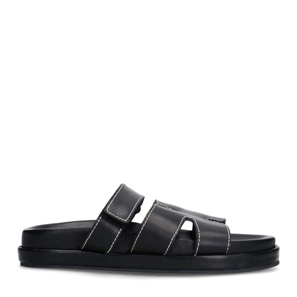 Zwarte dames Sacha leren slippers met klittenband