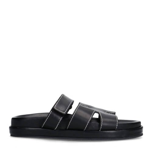 Sacha leren slippers zwart afbeelding