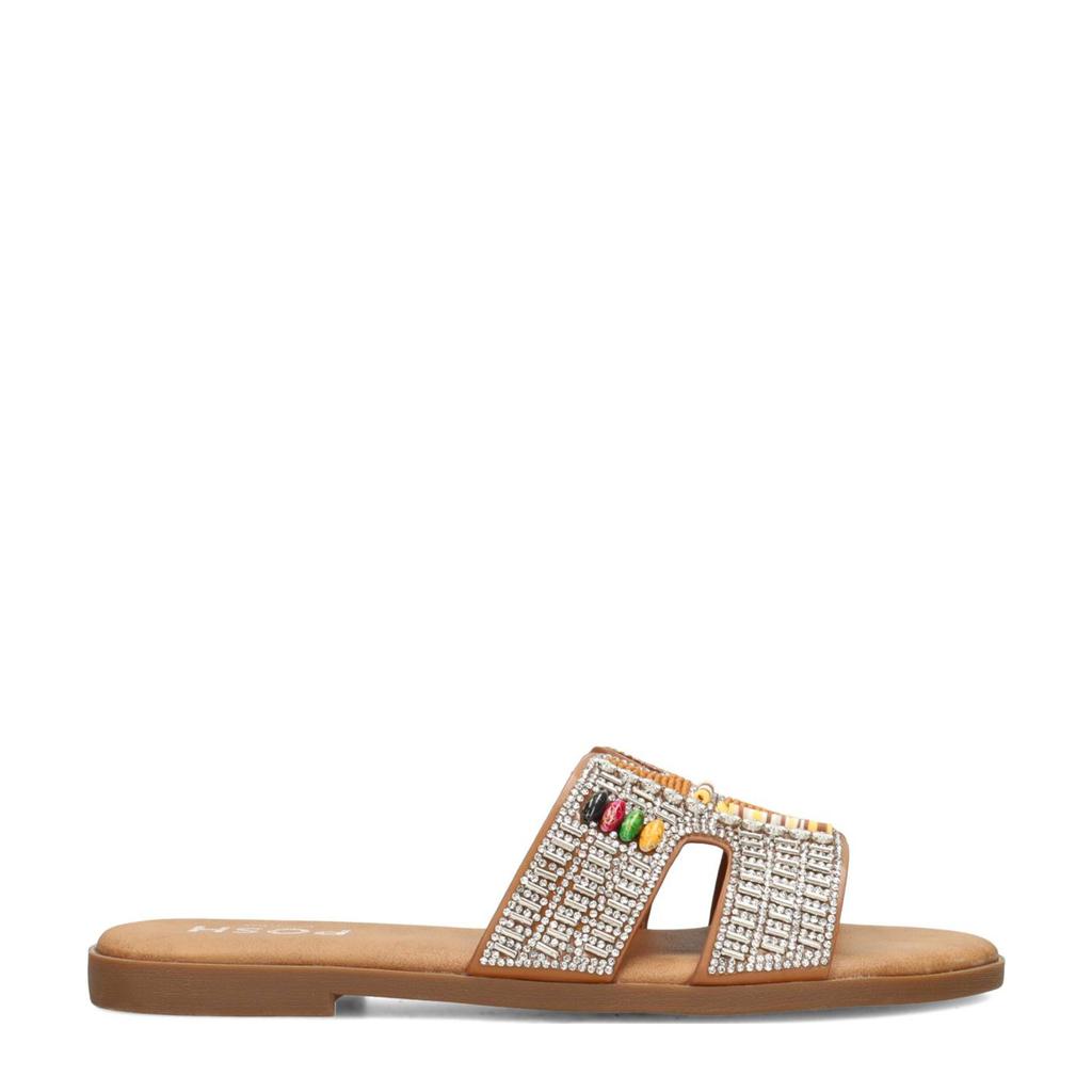 Cognackleurige dames POSH by Poelman May slippers van imitatieleer