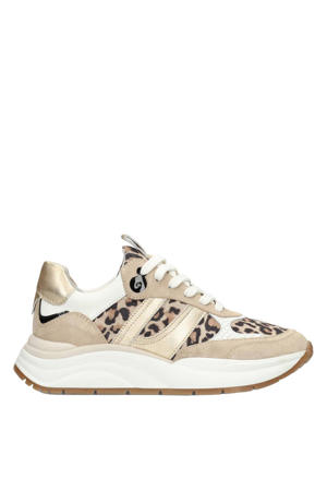 suède sneakers met panterprint beige