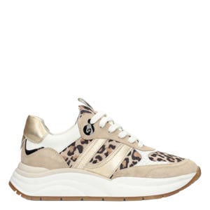 suède sneakers met panterprint beige