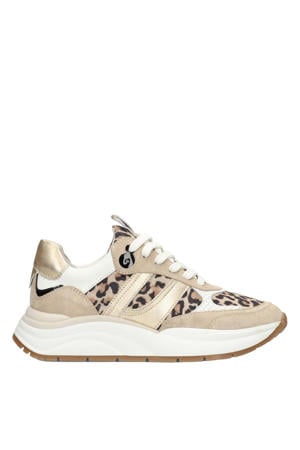 suède sneakers met panterprint beige