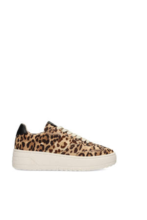suède sneakers met panterprint bruin