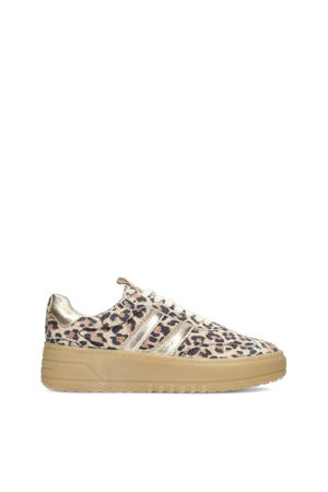 Anemone  leren sneakers met panterprint beige