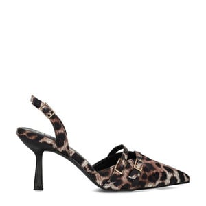 Pam slingback pumps met panterprint bruin/zwart