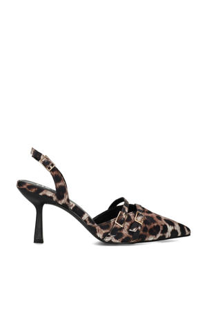 Pam slingback pumps met panterprint bruin/zwart