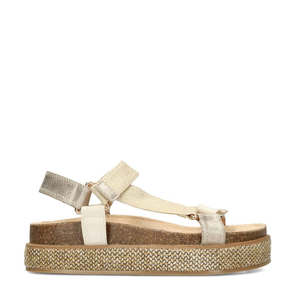 Beige en gouden dames POSH by Poelman Romee sandalen van synthetisch materiaal met klittenband