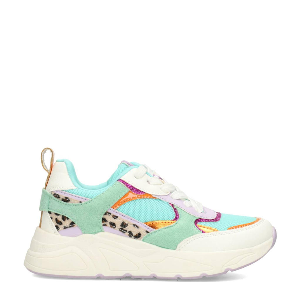 Turquoise meisjes POSH by Poelman chunky sneakers van imitatieleer/imitatiesude met veters
