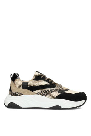 leren sneakers beige/zwart