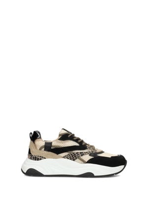 leren sneakers beige/zwart