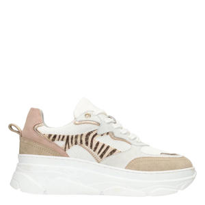 Jana chunky leren sneakers oudroze/wit