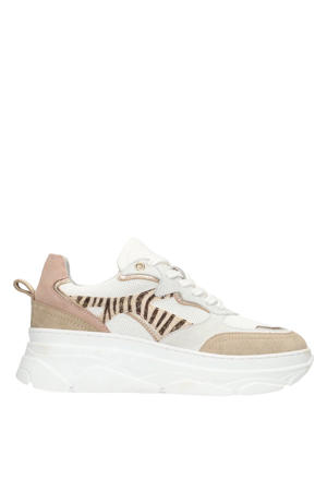 Jana chunky leren sneakers oudroze/wit