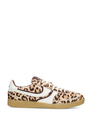 leren sneakers met panterprint beige/bruin