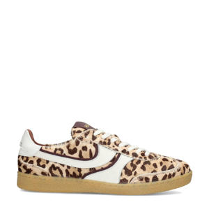   leren sneakers met panterprint beige/bruin