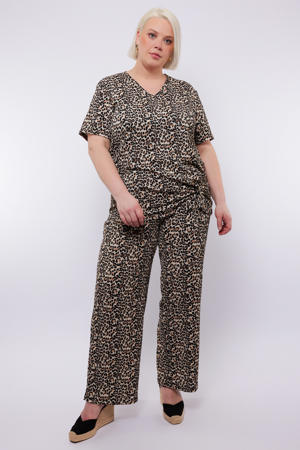 wide leg high waist broek zand