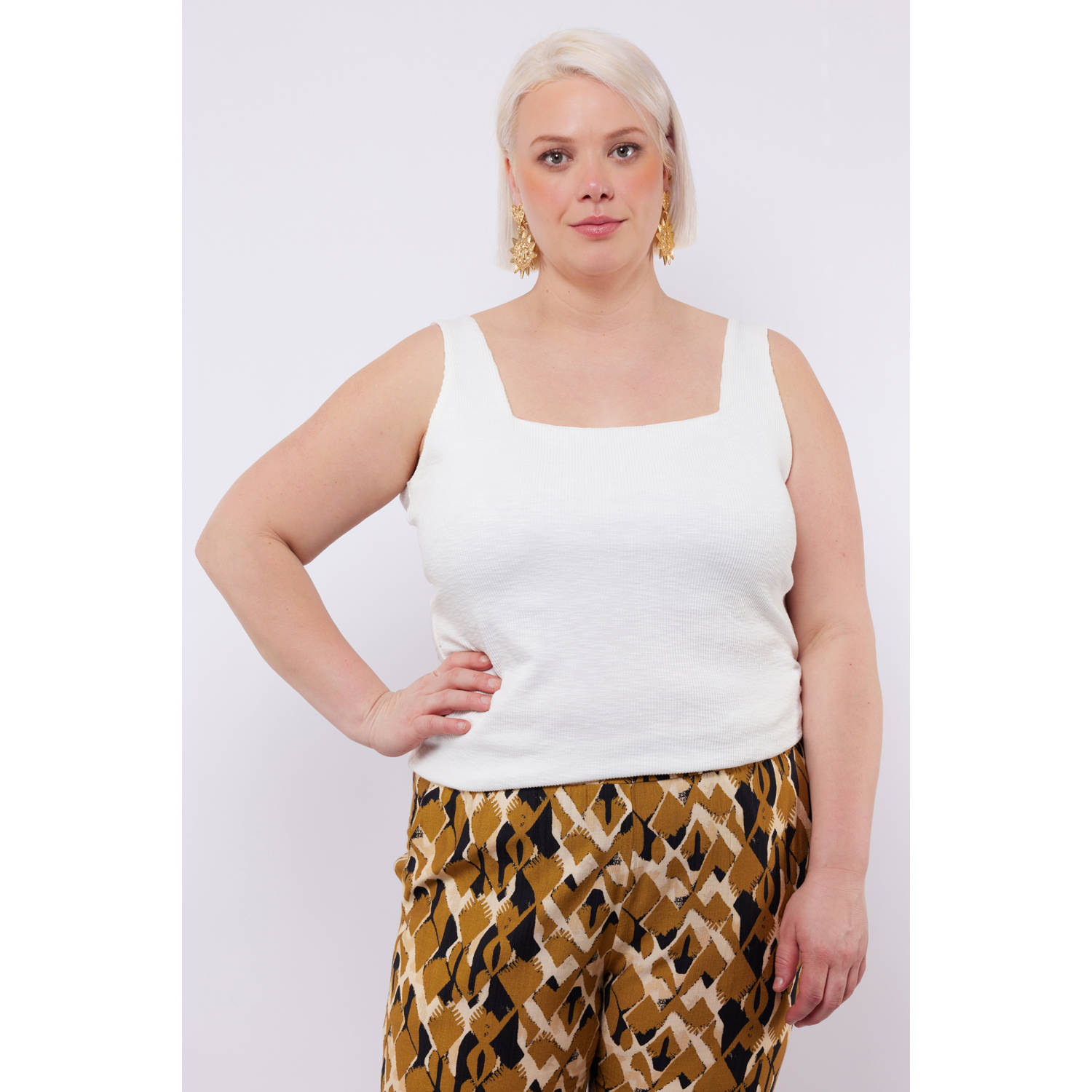 Exxcellent singlet wit rib gebreid