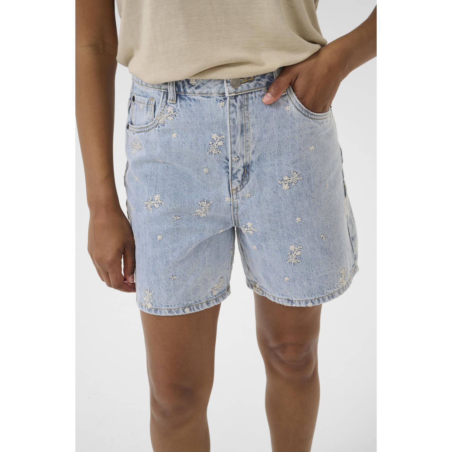 Kaffe X Ellen Hoog denim high waist denim short light blue denim