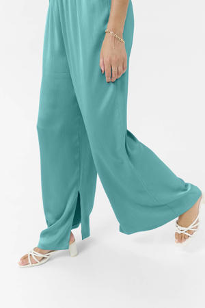 satijnen wide leg high waist broek blauw