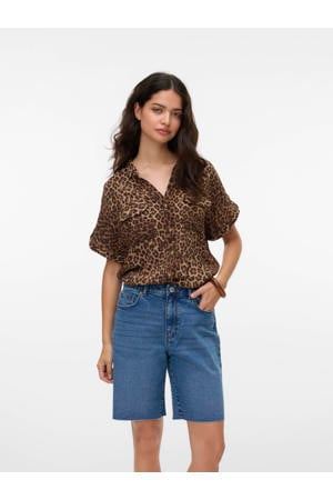 blouse bruin met panterprint