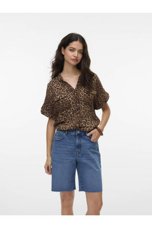 blouse bruin met panterprint