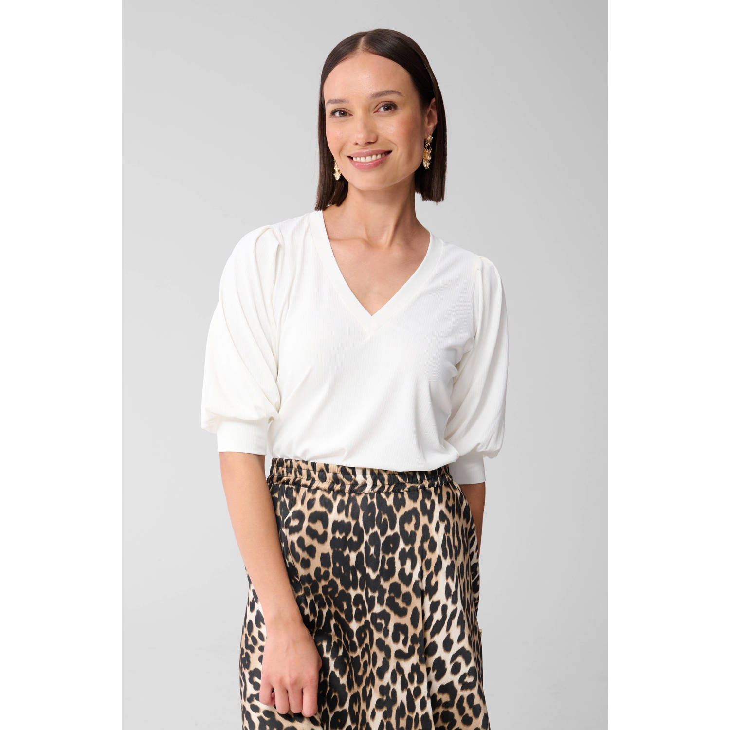 Shoeby top wit rib gebreid