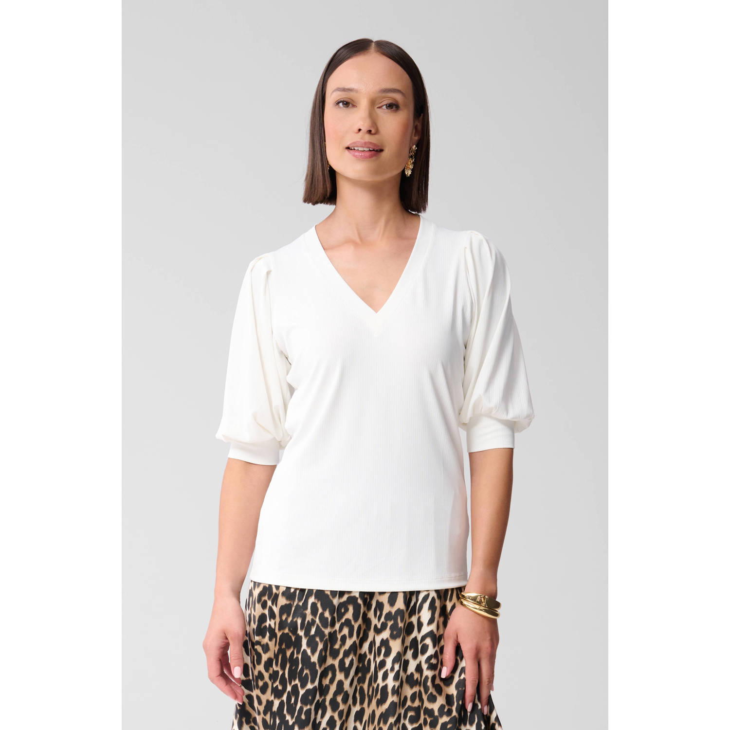 Shoeby top wit rib gebreid