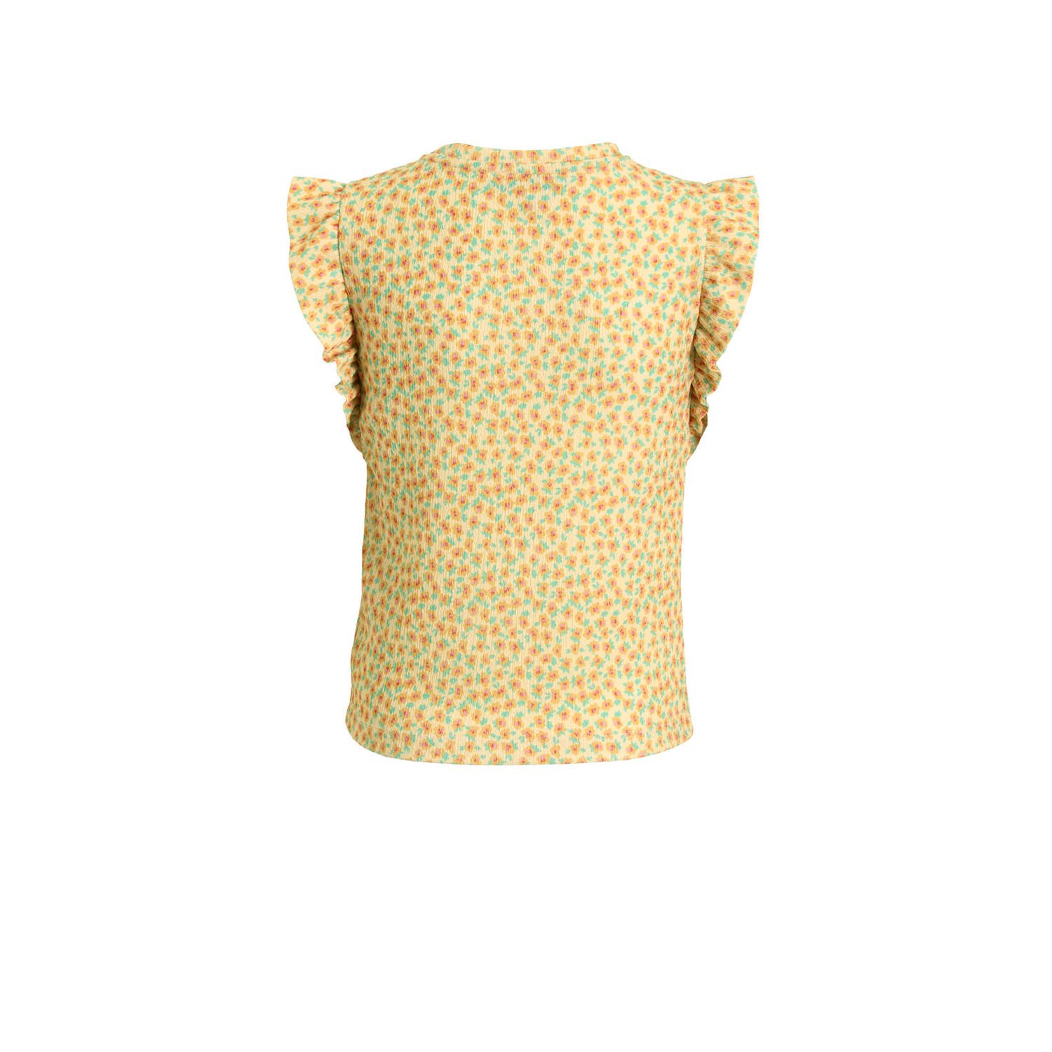 anytime crinkle top met ruffles bloemenprint geel