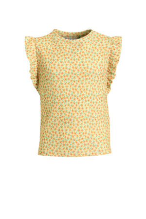 crinkle top met ruffles bloemenprint geel