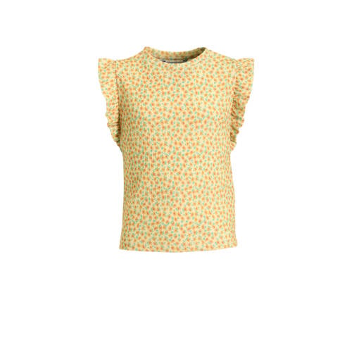 anytime crinkle top met ruffles bloemenprint geel afbeelding