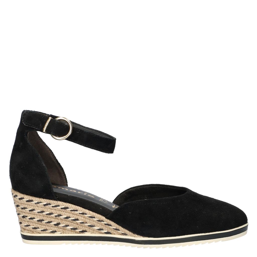 Zwarte dames Tamaris suède espadrilles met klittenband