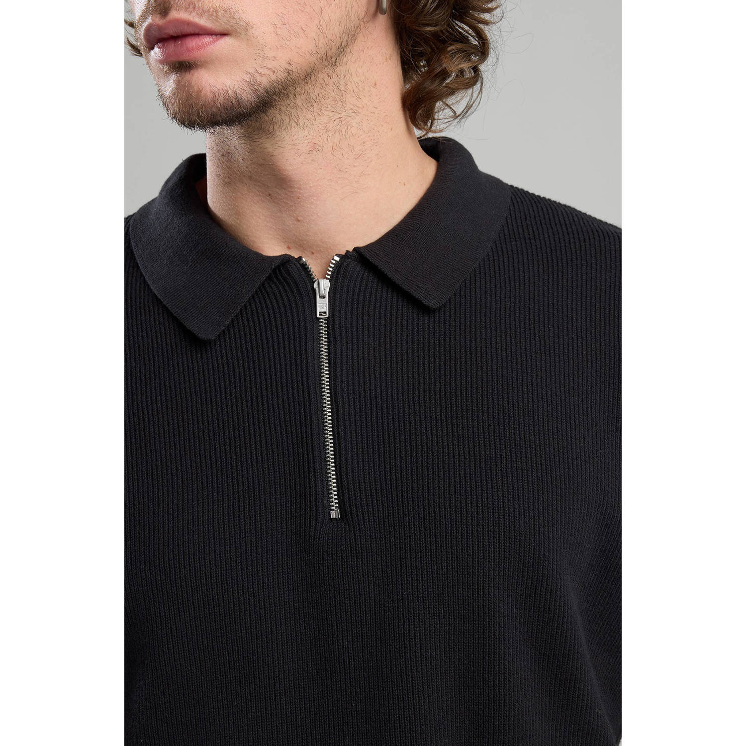 America Today regular polo gebreid zwart