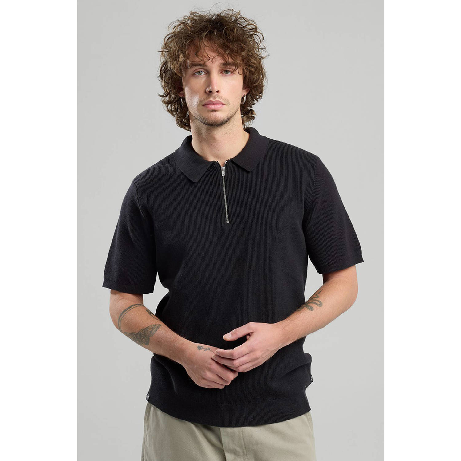 America Today regular polo gebreid zwart