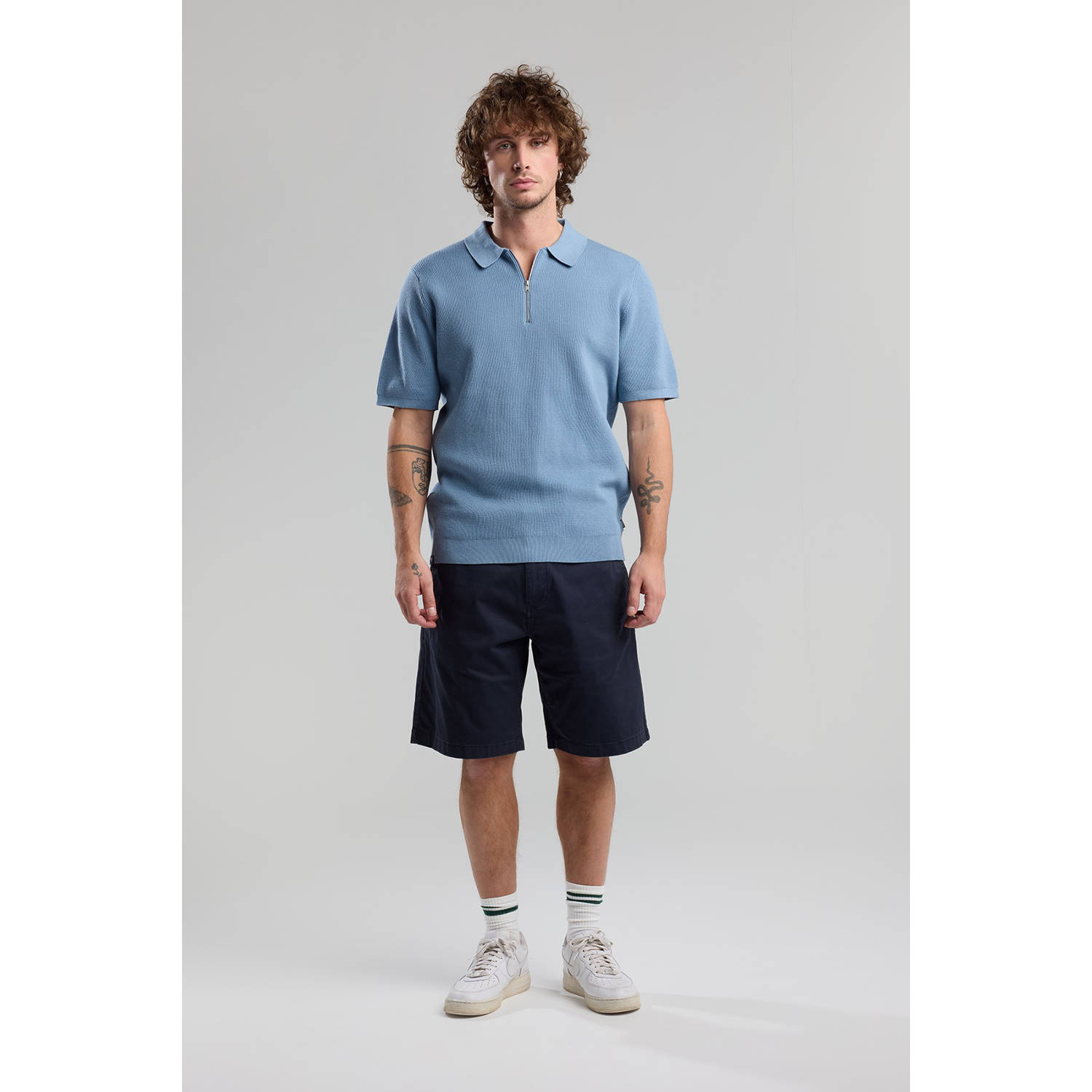 America Today regular polo gebreid blauw