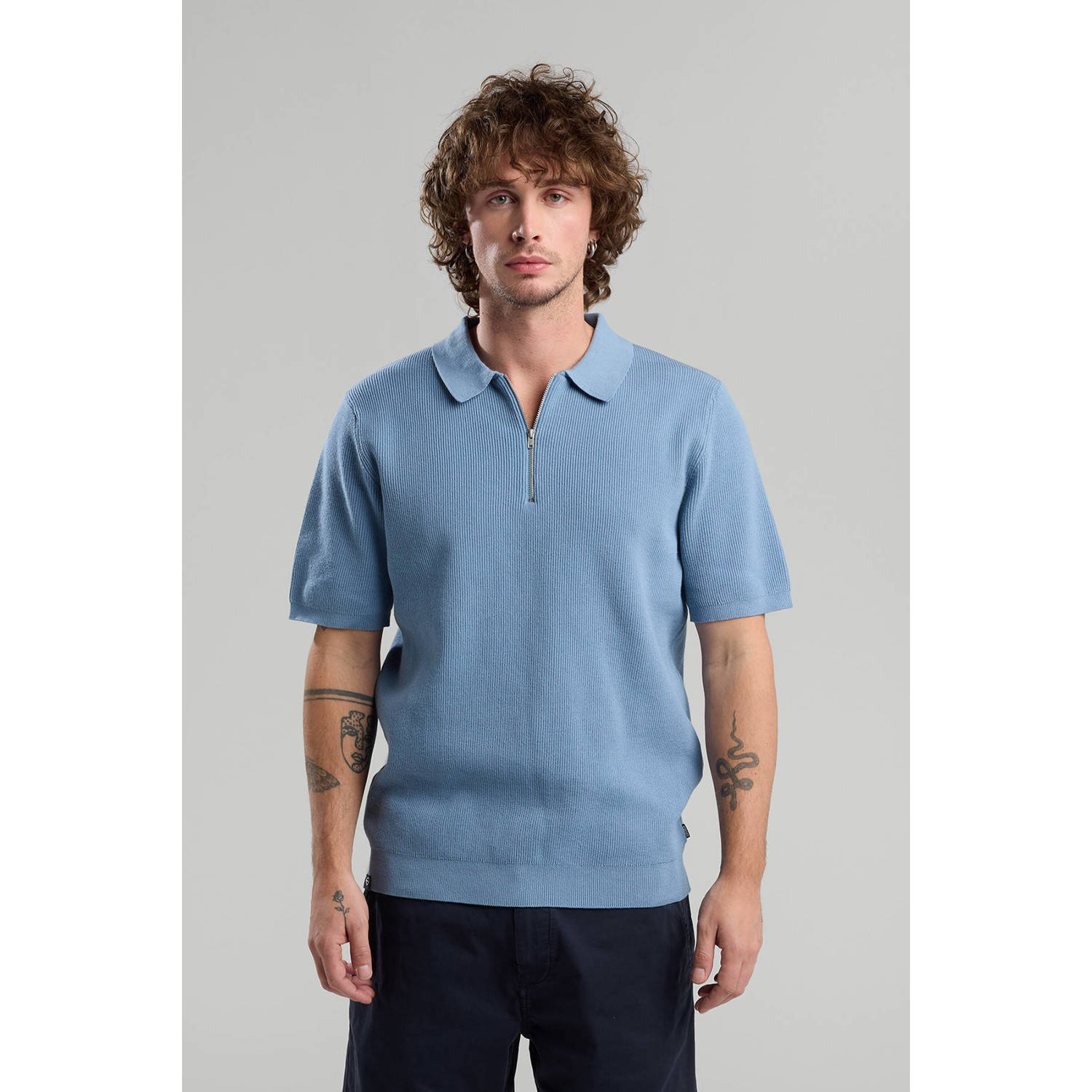 America Today regular polo gebreid blauw