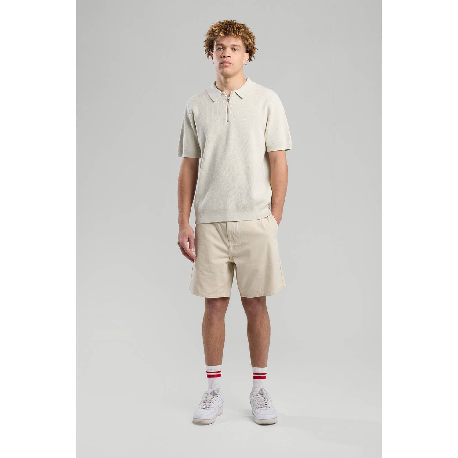 America Today regular polo gebreid ecru