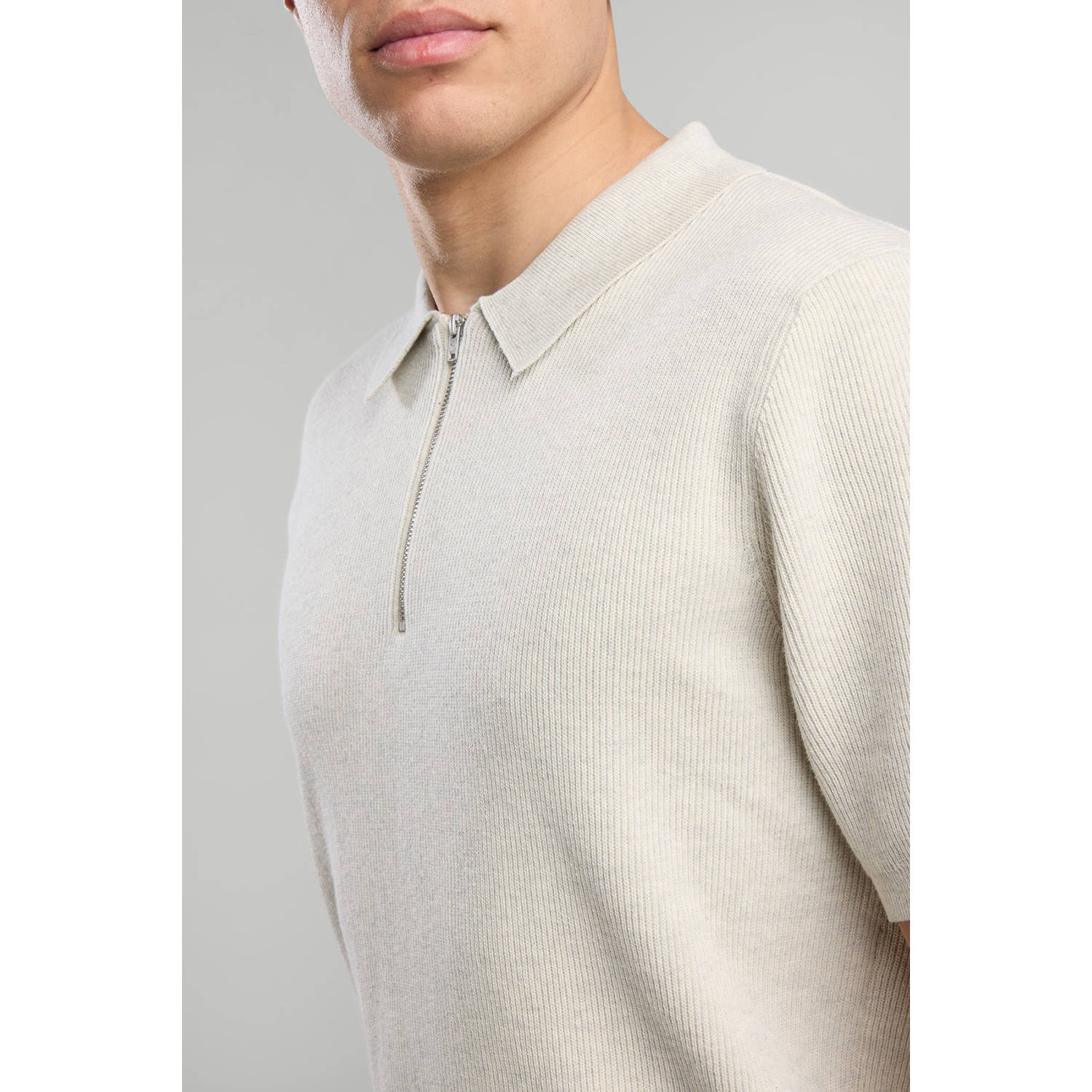 America Today regular polo gebreid ecru