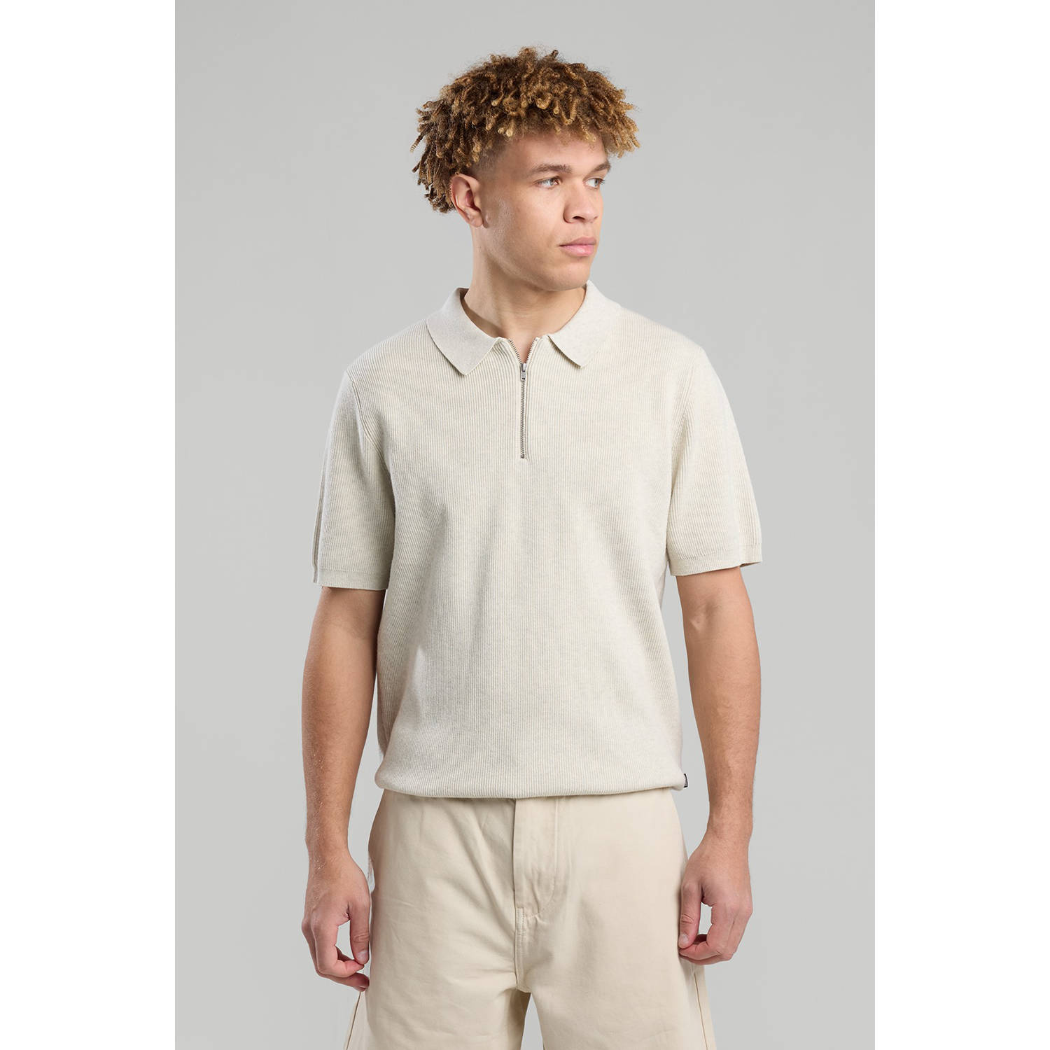 America Today regular polo gebreid ecru